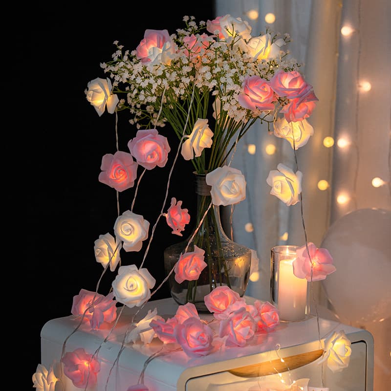 LED Simulated Rose Flower String Lights Romantic Valentine's Day Party Decorative Ambient Lighting for Room Decor