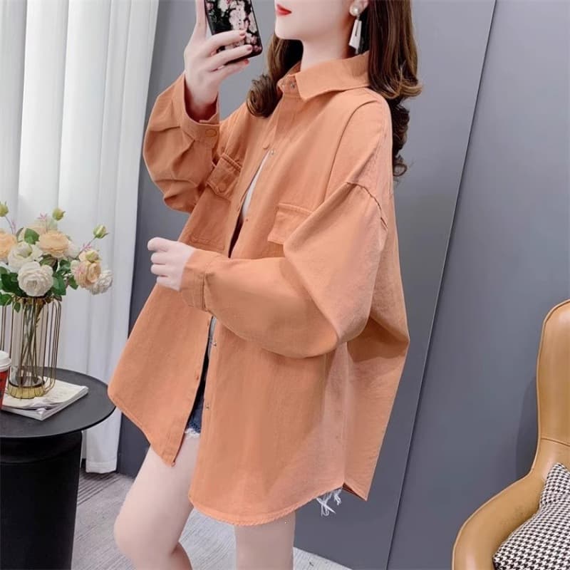 Women's Denim Jacket Casual Top Spring New Plus Size Loose Mid-Length Hong Kong Style Retro Chic Shirt