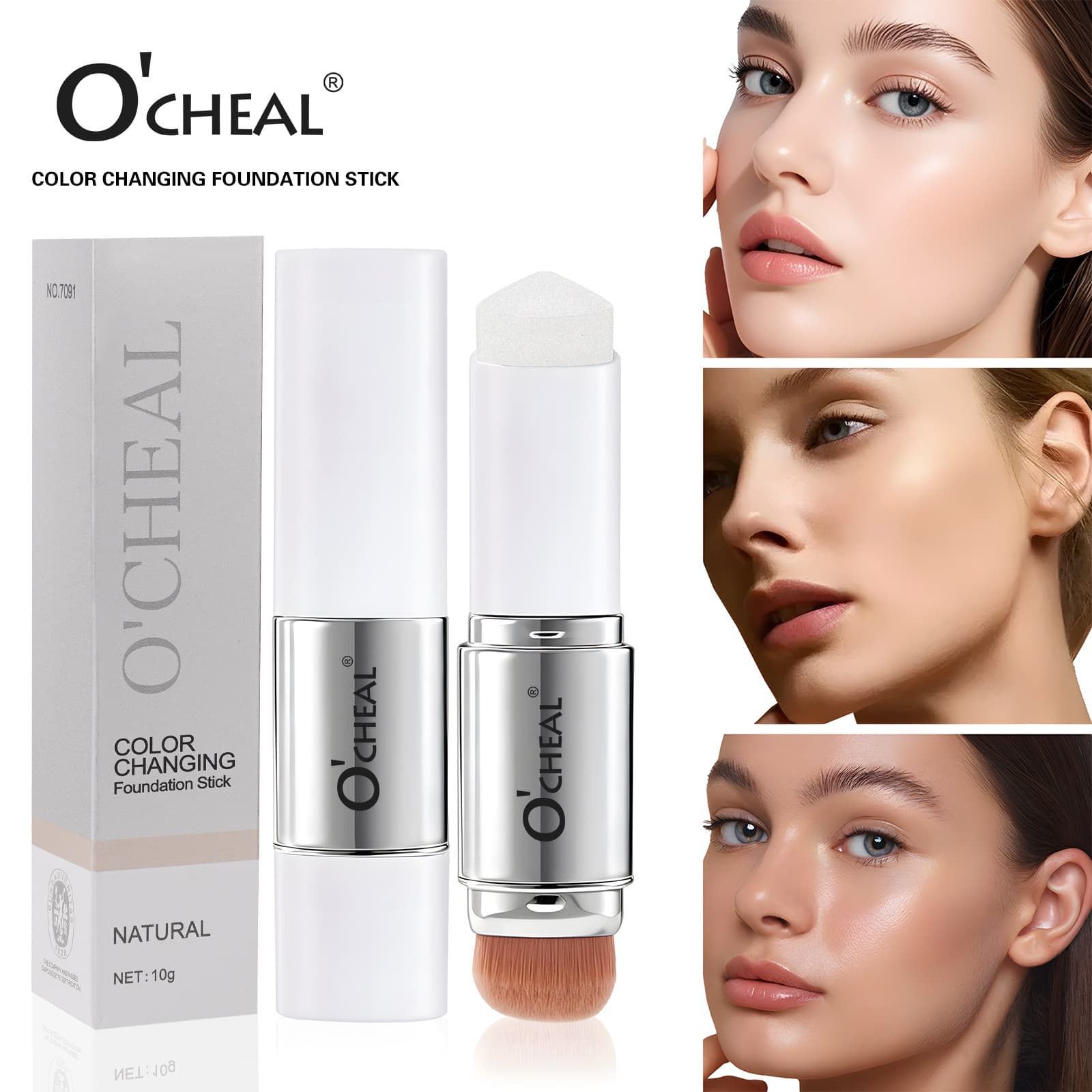 Cross-Border Hot-Selling V-Shaped Color-Changing Foundation Stick, Full Coverage Concealer, Long-Lasting Foundation Stick with Brush at the Bottom