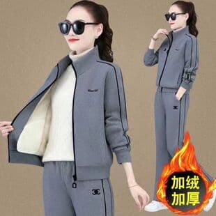 Fleece-Lined Thickened Casual Set for Women Winter 2026 New Stylish Age-Reducing Mother Size Long-Sleeve Sweatshirt Two-Piece Set