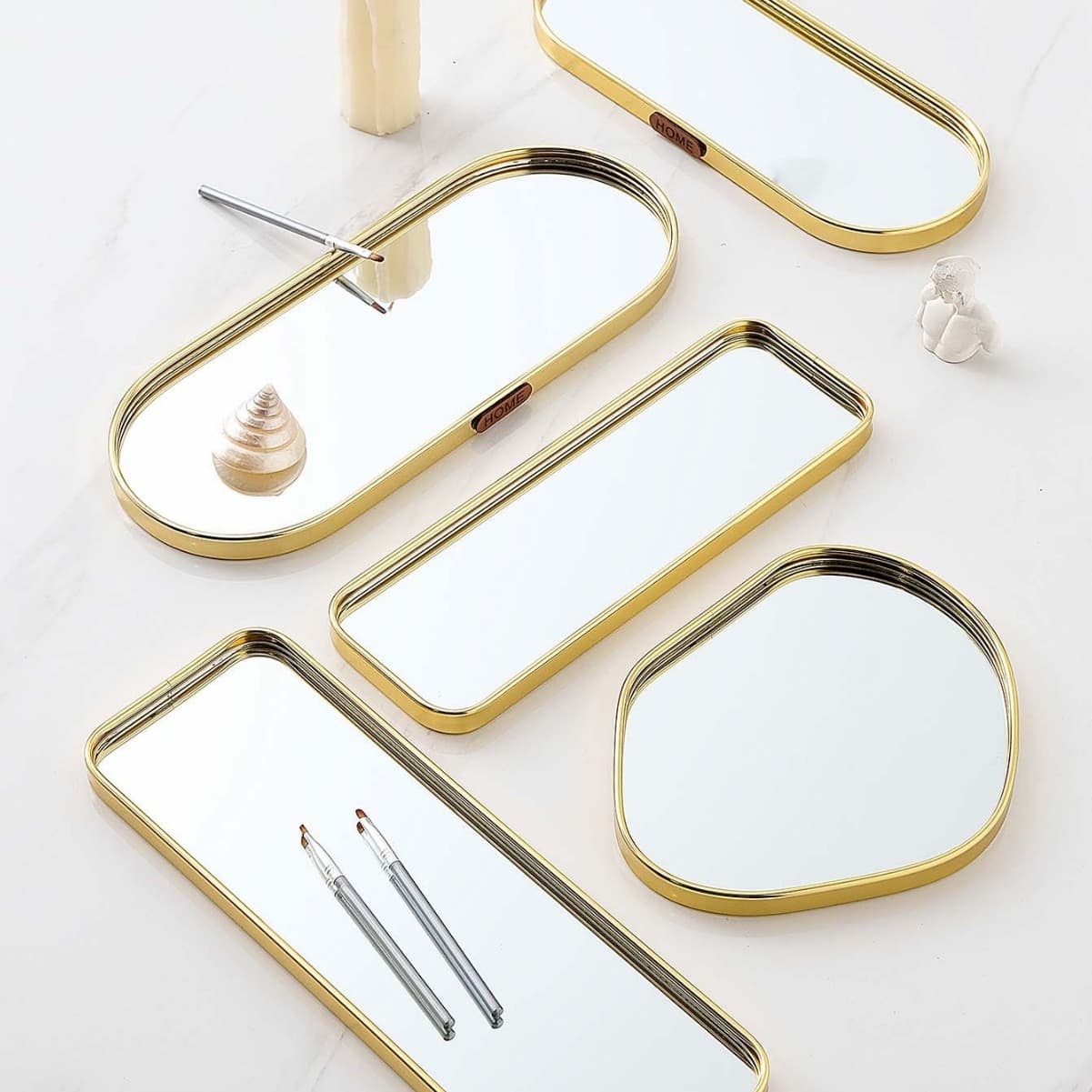 Light Luxury Metal Glass Mirror Tray Polygonal Shaped Hanging Mirror Party Living Room Storage Tray Model Room Decorative Mirror