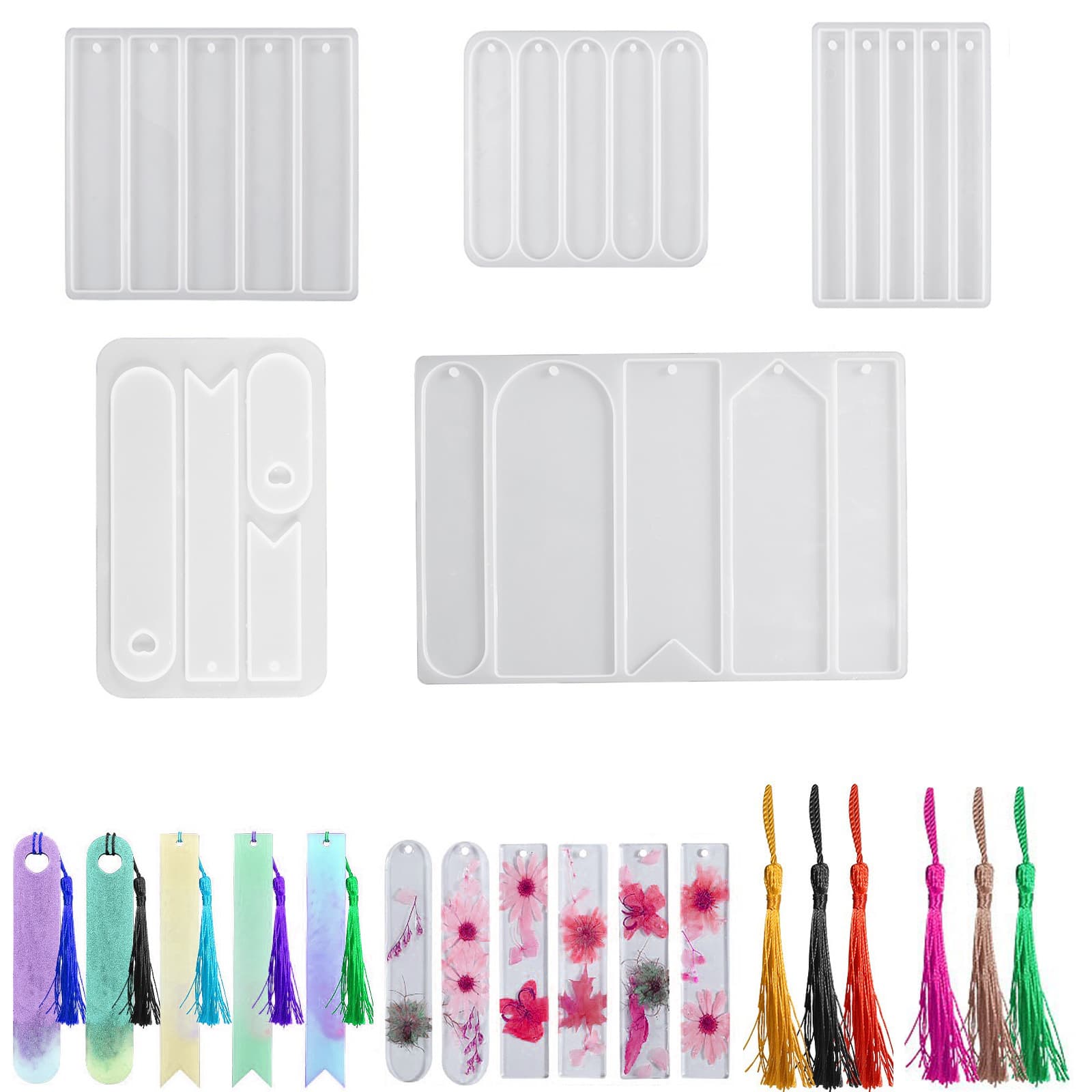 Resin DIY Rectangle, Oval, Triangle, Round, Arch Multi-Style Full Sheet Bookmark, Pendant, Keychain Silicone Mold