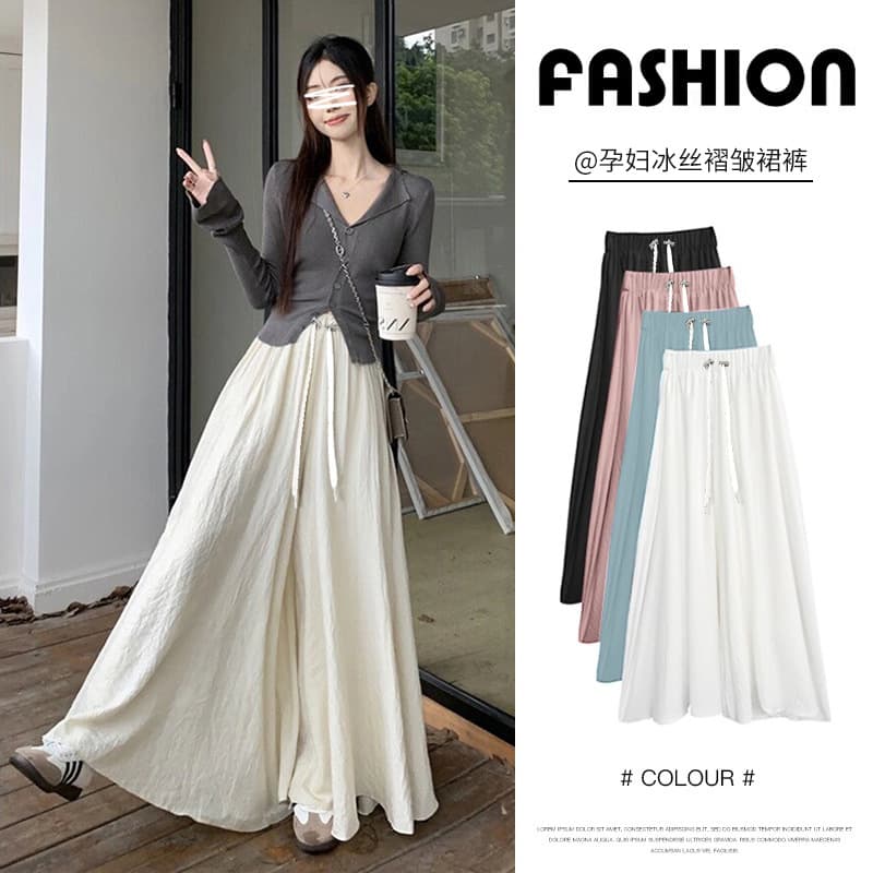 In Stock Maternity Wear Summer New Loose Wide Leg Pants Skirt Casual Slimming Ankle Length Pants Skirt