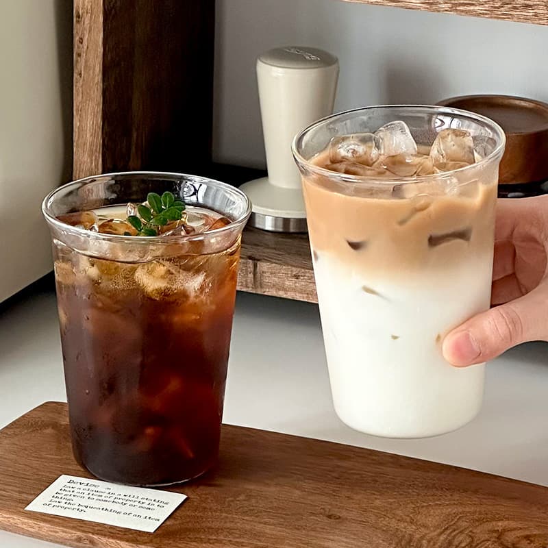 Simple Transparent Flared Glass Cup for Iced Americano Latte Coffee Milk Water Beverage