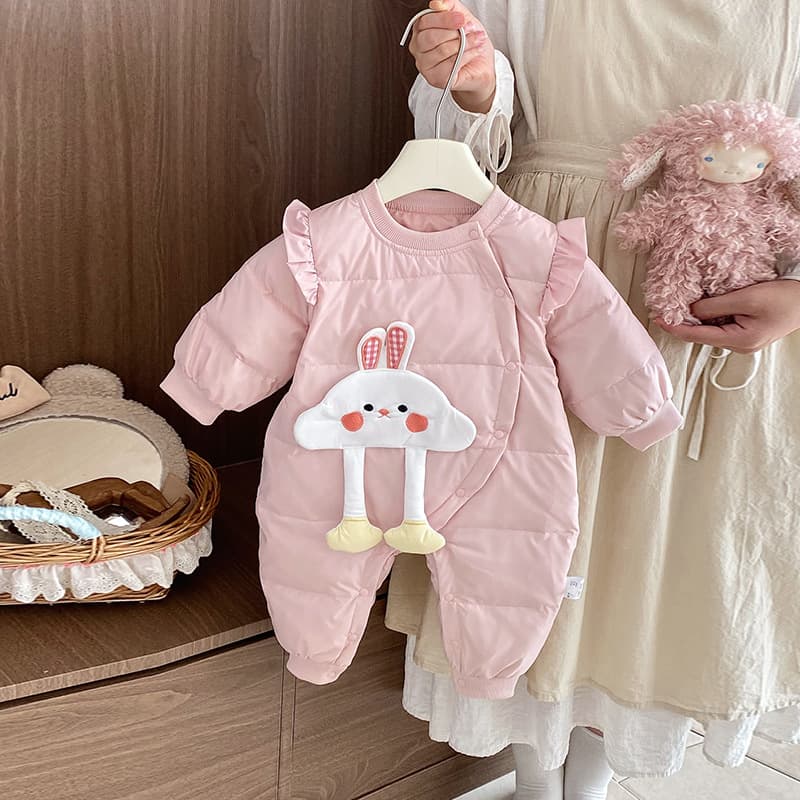Baby Girl's Down Jumpsuit with 90% White Duck Down, Lightweight Princess Outerwear Winter Romper
