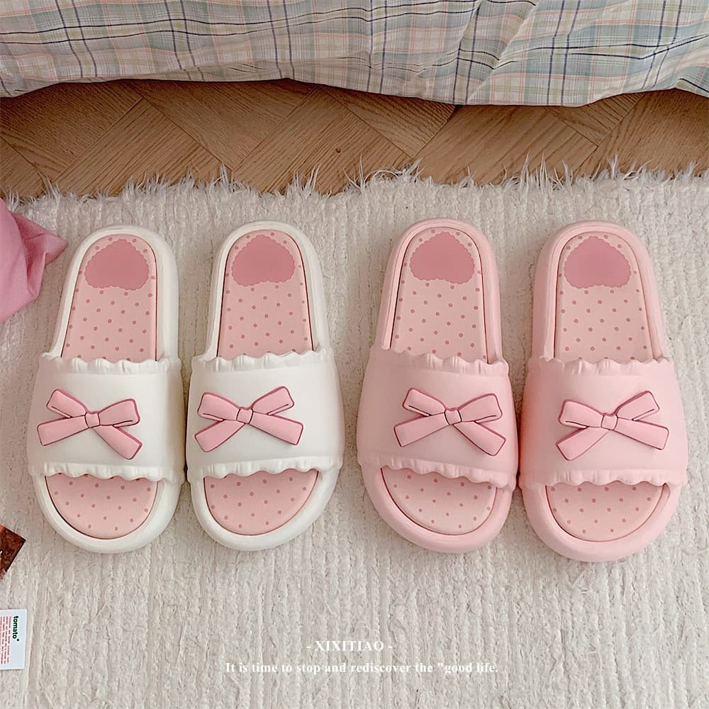 Korean-style Cute Girly Bow Sweet Home Ins Slippers Summer EVA Comfortable Thick Sole Outdoor Sandals for Women