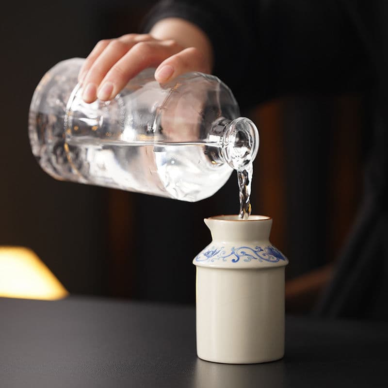 Blue-and-white Ru kiln ceramic wine warmer set for home use, heating yellow rice wine/liquor/rice wine, complete with drinking vessels