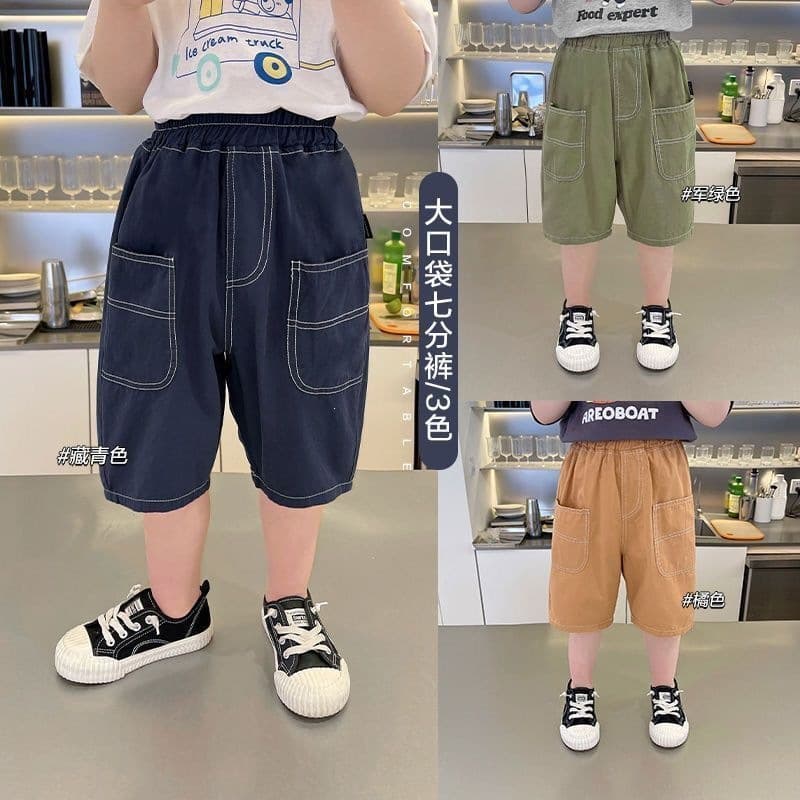 Boys' Cropped Trousers, Summer Thin Children's Cotton Overalls, Small and Medium Kids' Baby Shorts, Casual Pants, Trendy Mid-Length Trousers