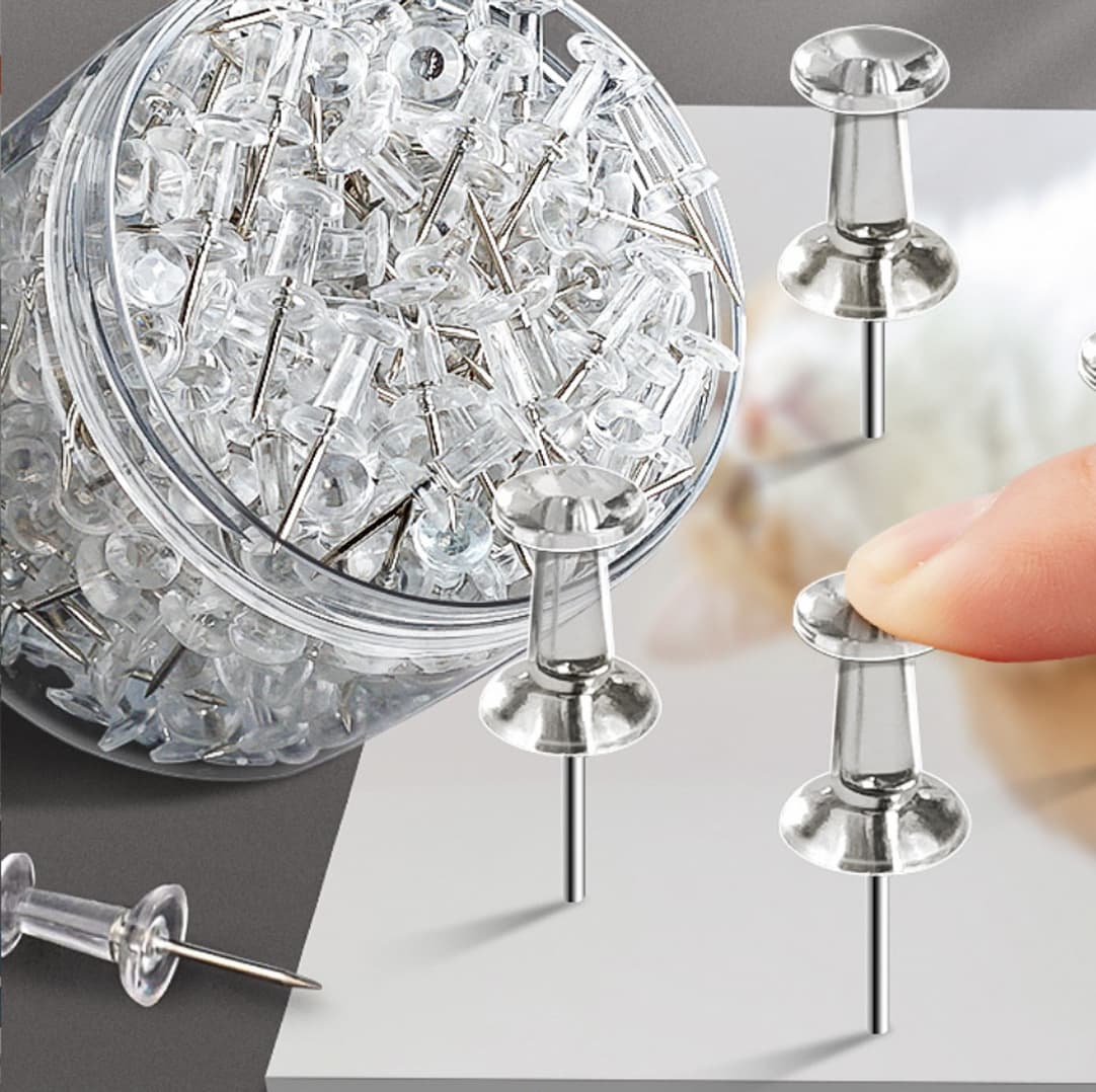Transparent Push Pins 500-Pack, Clear Plastic Thumb Tacks for Cork Boards, Bulletin Boards, Office and Craft Use