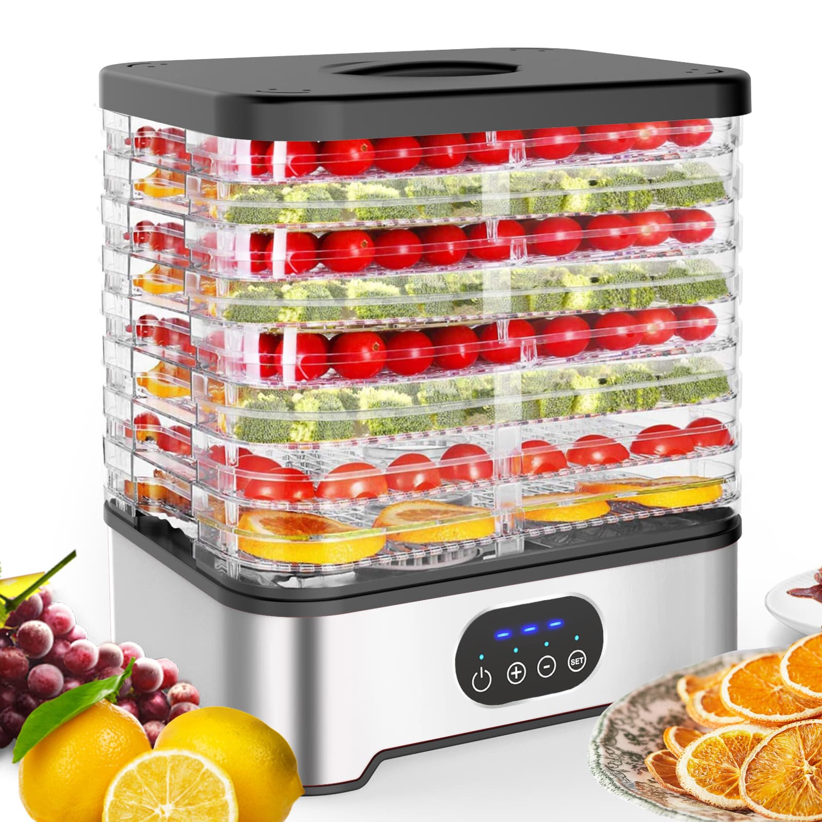 Spice and Herb Dehydrator, Household Vegetable Dryer, Transparent Fruit and Dried Fruit Machine, Touch-Controlled Pet Food Air Dryer