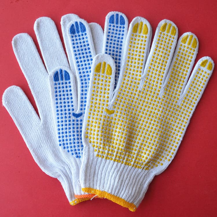 Factory Wholesale Bleached Cotton Yarn Dot Gloves, Plastic Dot Anti-Slip, Cotton Yarn Dot 600g, Work Safety Gloves