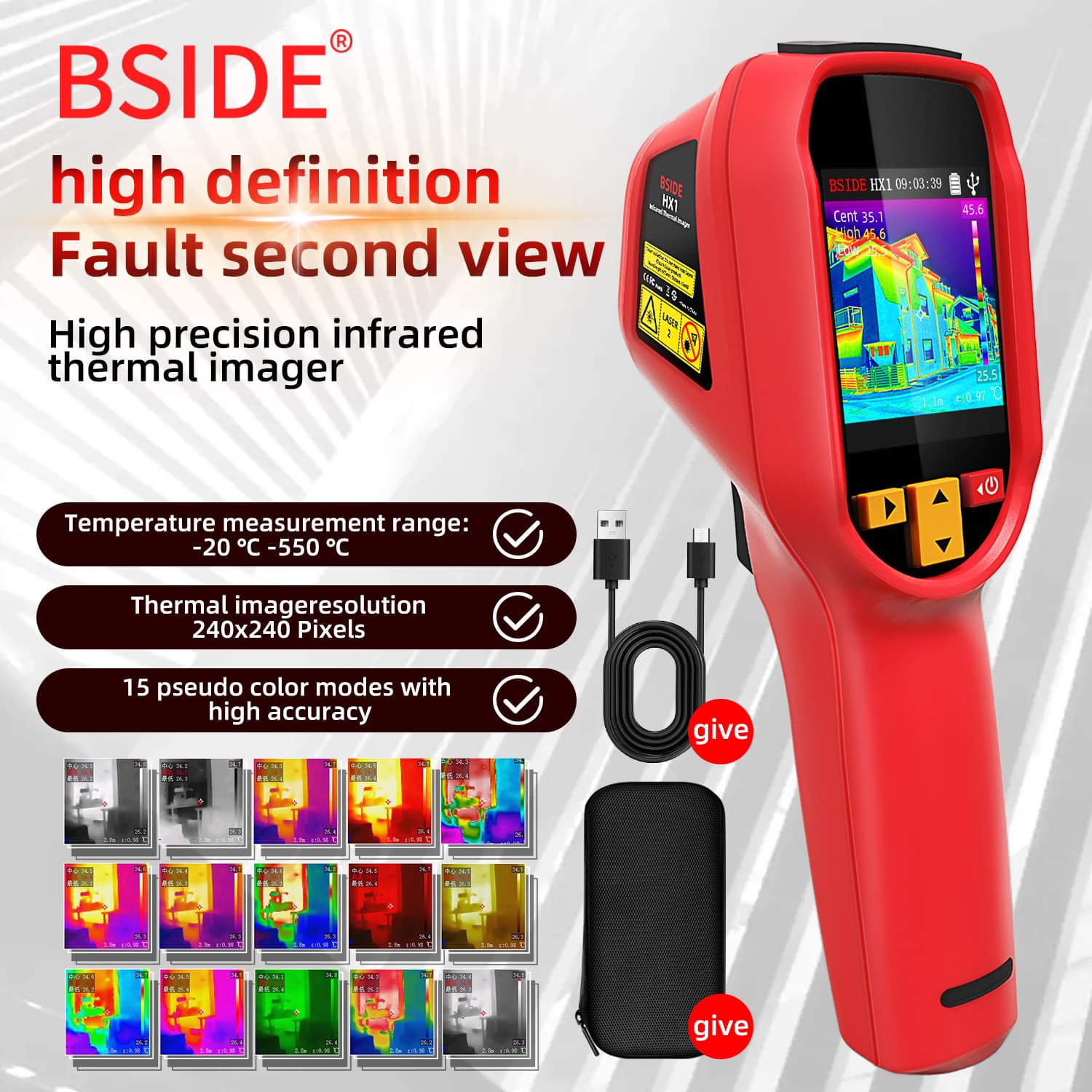 BSIDE HX1 Handheld Portable Infrared Thermal Imager Thermometer Outdoor High Definition Pipe Heat Imaging for Power Underfloor Heating