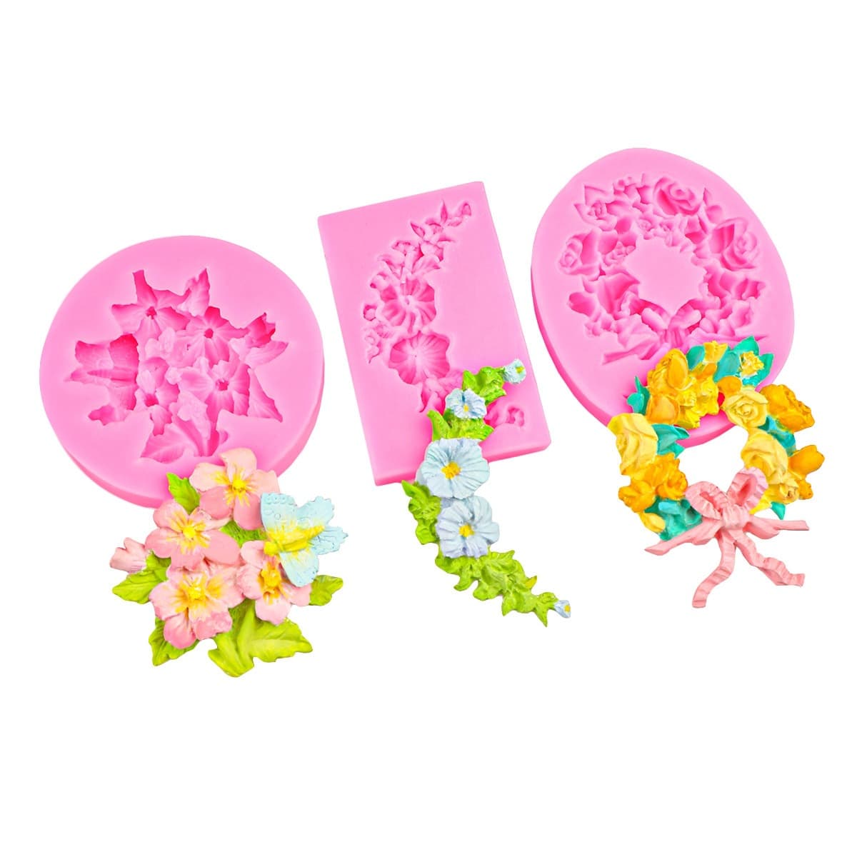 DIY Crystal Resin Flower Wreath Floral Cluster Resin European Style Embossed Wreath Bow Flower Cluster Silicone Mold Clay Mold