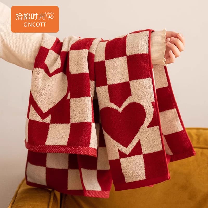 New Year red festive towel gift box for couples, all-cotton absorbent face towels, jacquard design, pure cotton towels for gifting
