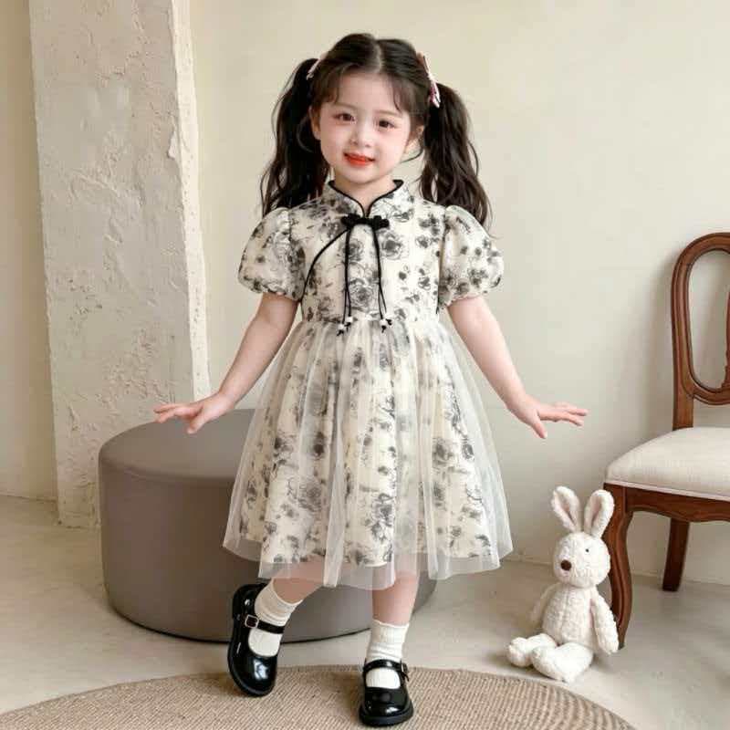 Children's New Chinese-Style Cheongsam Dress Summer 2026 Fashionable Baby Girl Ink Painting National Style Short-Sleeve Dress
