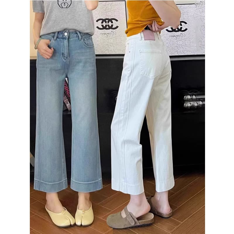 Light Straight-Leg Jeans for Women Summer Thin High-Waist Plus Size Slimming Petite Loose 9/10 Length Wide-Leg Pants