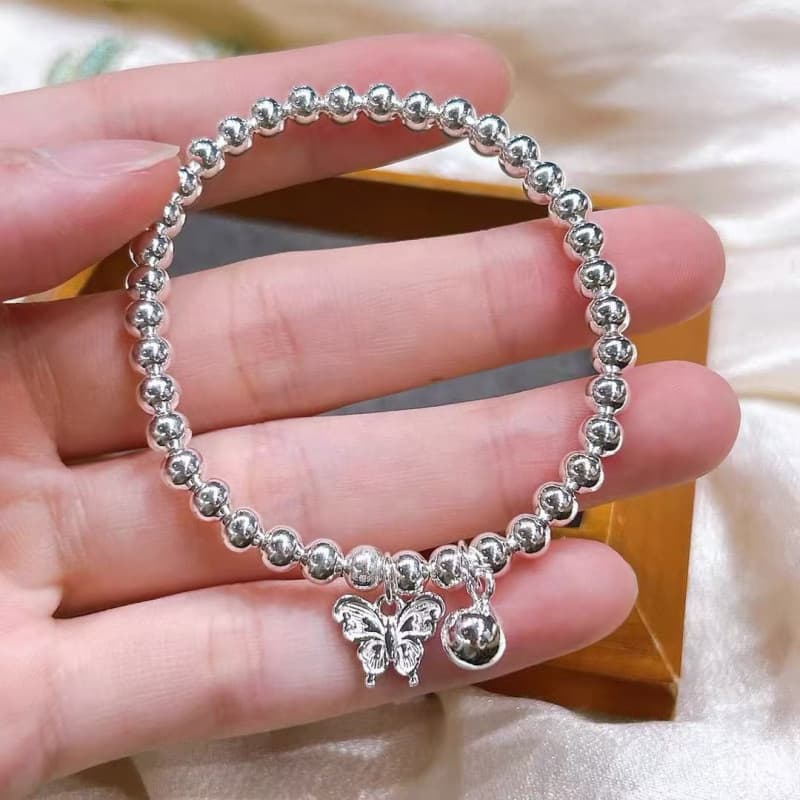 999 pure silver butterfly bell silver bracelet, fashionable and simple beaded bracelet, a gift for girlfriend.