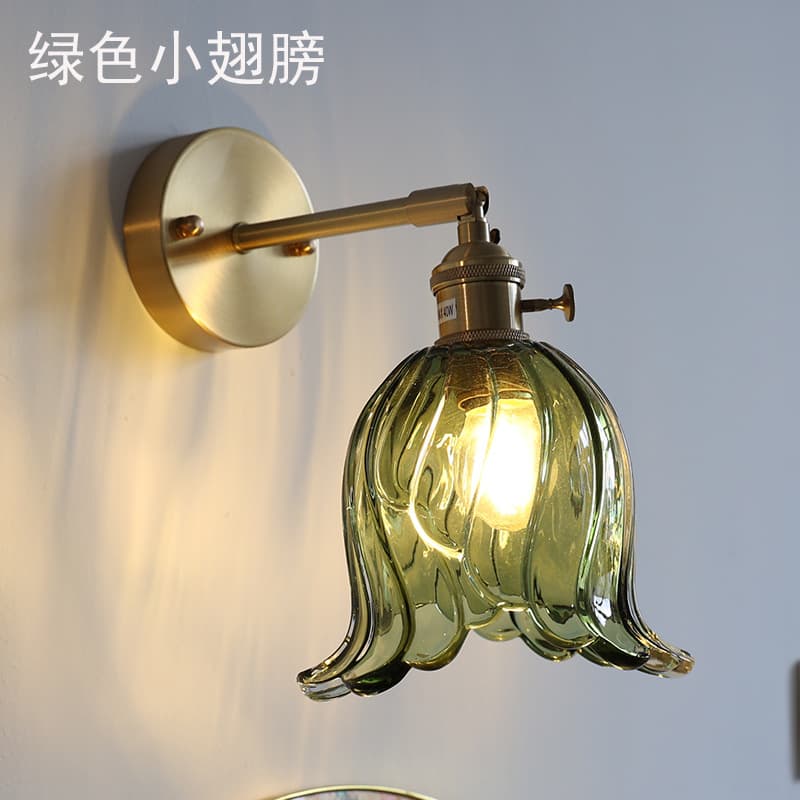 Wholesale glass wall lamps, colored small wall lamps, thickened glass lamps, green amber transparent small wing feather glass lamps