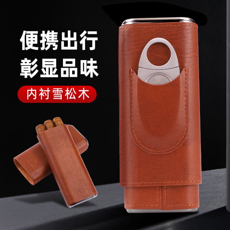 HANNICOOK Portable Solid Wood Cigar Holder, 3-Pack, Cedar Wood Moisturizing Case, Stainless Steel Cigar Cutter Set