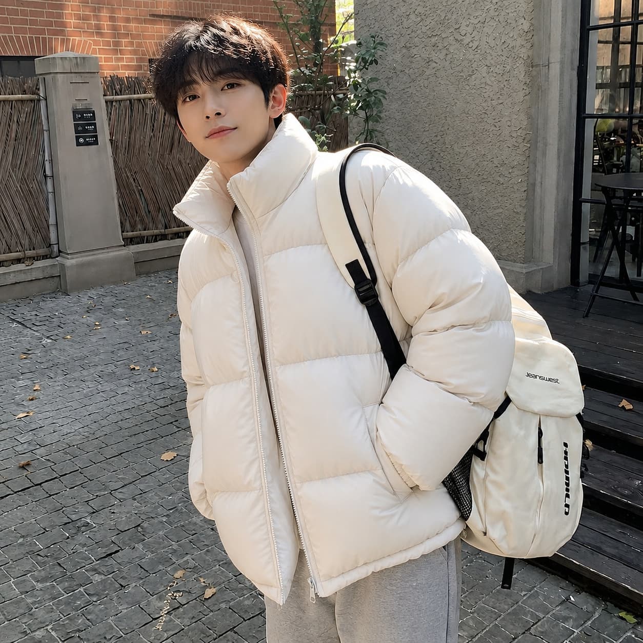 Men's Winter Cotton Jacket Trendy Fashion American Style Solid Color Zipper Stand Collar Warm Thickened Cotton Coat