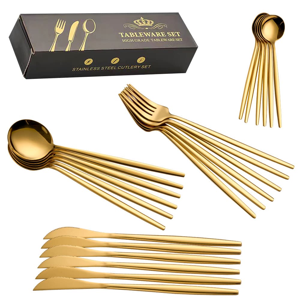 Cross-border Stainless Steel Cutlery Knife Fork Spoon High Appearance Portuguese Dessert Steak Western Spoons 24-Piece Set