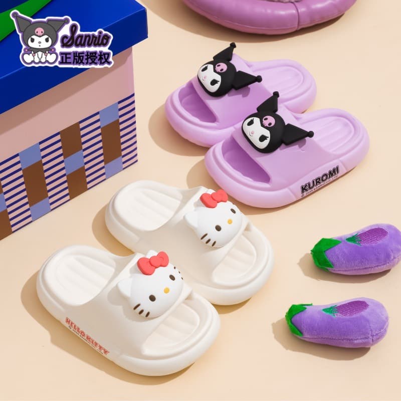 Sanrio Kuromi Summer Kids Baby Slippers Non-Slip Girls Indoor Bathroom Cartoon Cute Soft Sole