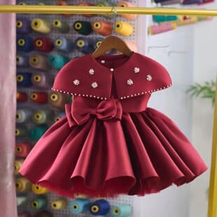 Children High-End Satin Formal Dress Girls Cape Style 2026 Bow Tulle Dress Flower Girl Wedding Toast Dress