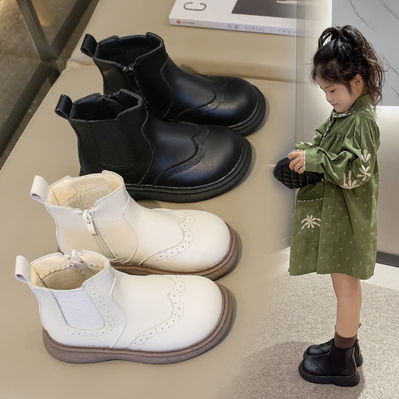 Children's fashion boots 2025 autumn new girls' minimalist versatile leather boots baby girls' outdoor solid color casual anti-slip boots