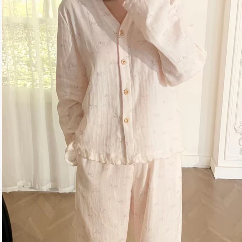 2026 New Cotton Rabbit Thin Long-Sleeve Pajama Homewear Set, Four-Season Cotton Set, Pure Cotton