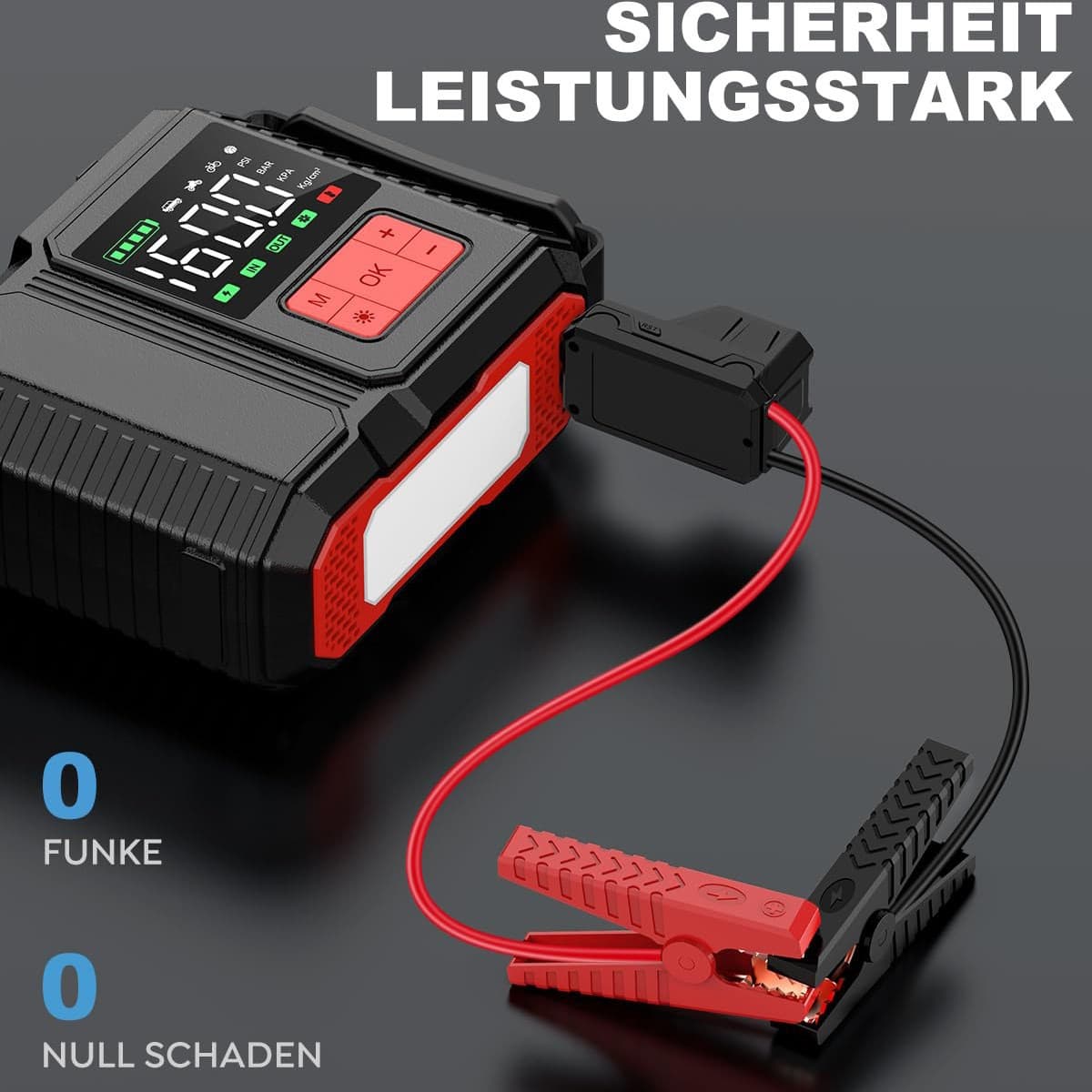 Car Emergency Jump Starter and Air Pump Combo, Portable Power Bank Large Capacity 12V