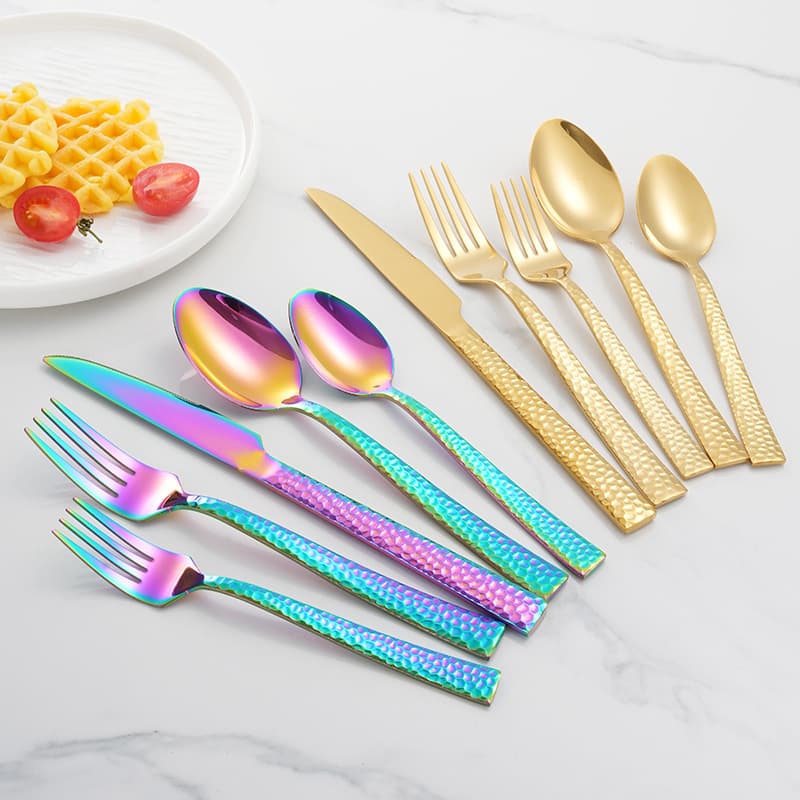 Hammered Stainless Steel Knife Fork Spoon Set Gold Cutlery Home Dining Hotel Western Steak Knife Fork Spoon Set Cross-border