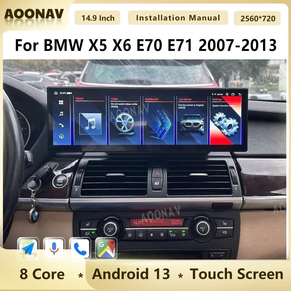 For BMW X5 X6 E70 E71 Android 14.9-inch Large Screen Retrofit Center Console Navigation Wireless CarPlay