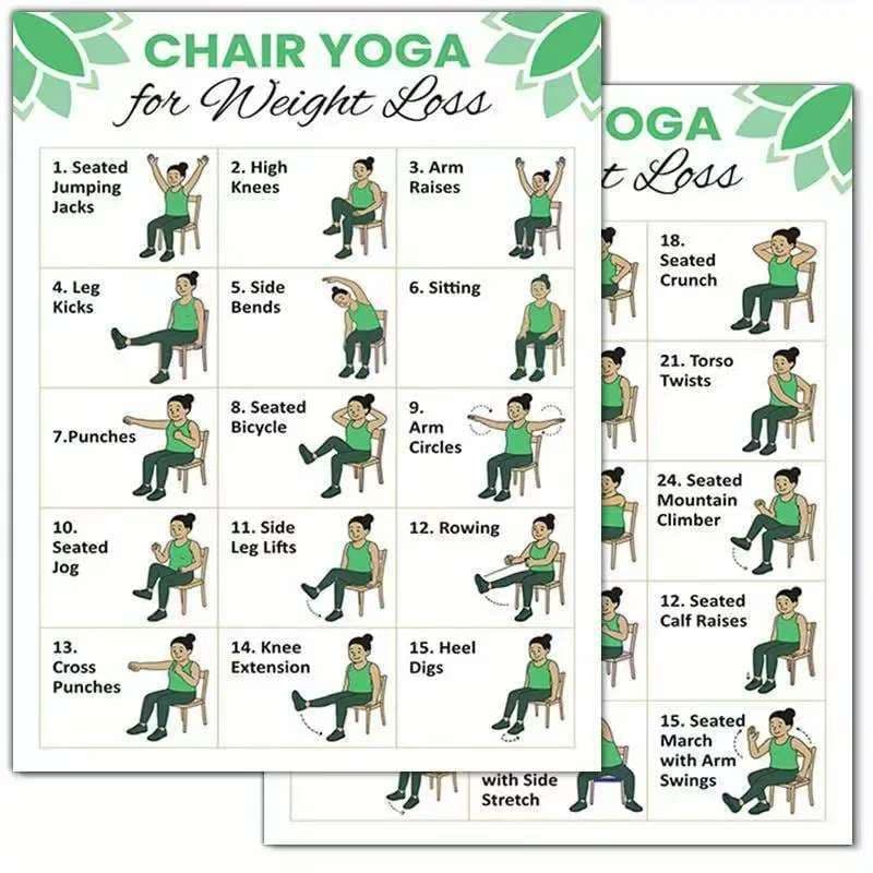 TEMU 2025 New Weight Loss Fitness Poster, 30-Day Chair Yoga Challenge Tracker, 20.32x25.4 cm