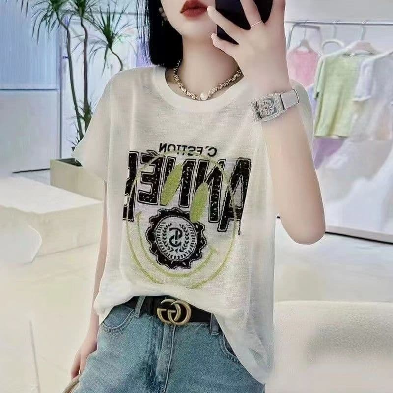Korean large size fashionable bamboo cotton short-sleeved T-shirt for women summer new fashion style slimming and age-reducing versatile T-shirt