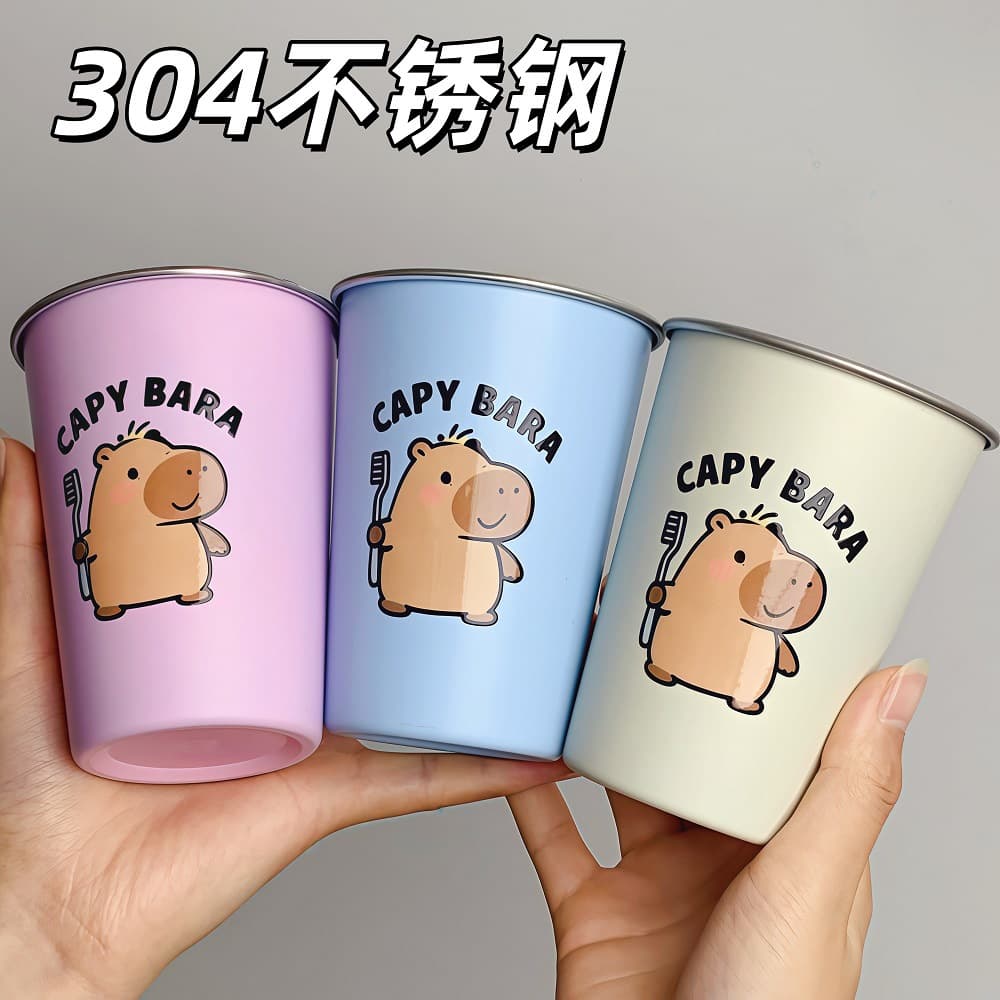 Capybara 304 Stainless Steel Cup Rinse Cup, Drop-Resistant and Durable, Cute Cartoon Wash Cup Toothbrush Cup