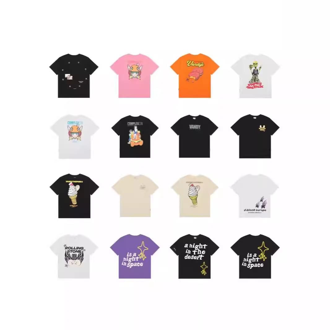 British High Street Letter Cartoon Print Short Sleeve Summer Couple High Street Streetwear T-Shirt Loose Casual Round Neck Tee