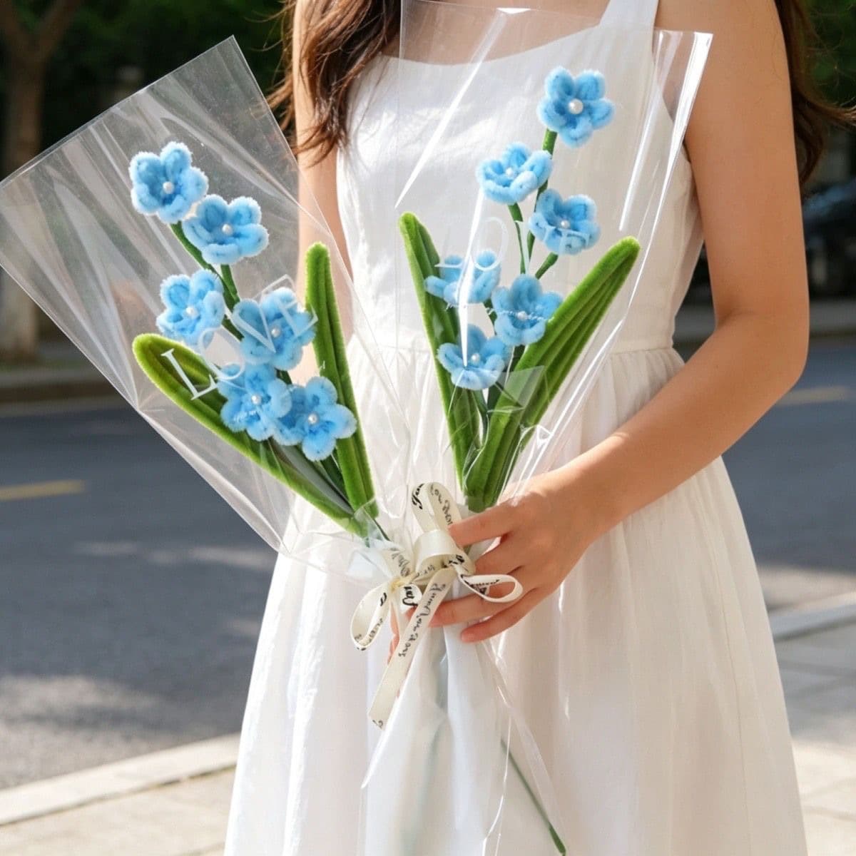 Twisting stick finished bouquet handmade flower blue star flower artificial flower Valentine's Day Teacher's Day gift for girlfriend and best friend