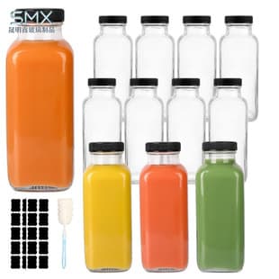 Amazon Hot Selling Beverage Bottle, Clear Glass Juice Bottle, Square Portable Milk Tea Bottle, Empty Bottle for Fruit & Vegetable Juice, Sealed Bottle