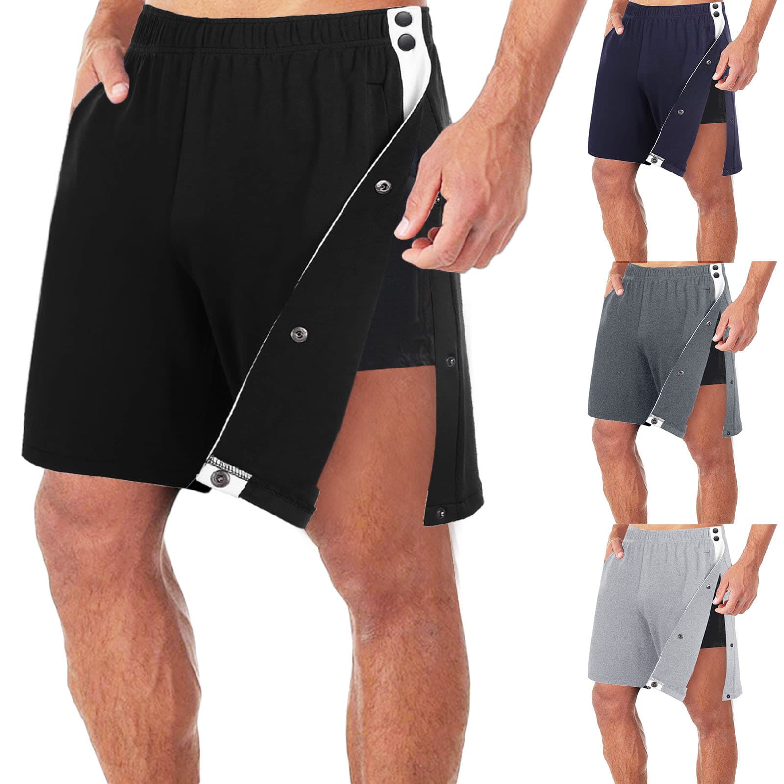 Basketball Side-Opening Snap-Button Men's Shorts Trendy Loose Casual Sports Training Pants Thin Quick-Dry Straight-Leg