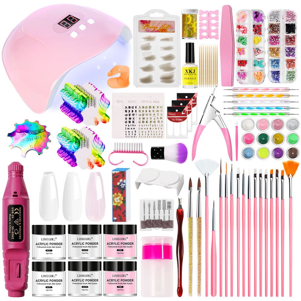 Acrylic Powder Nail Kit One-Stop Crystal Powder Nail Set Light Polisher Complete Tool