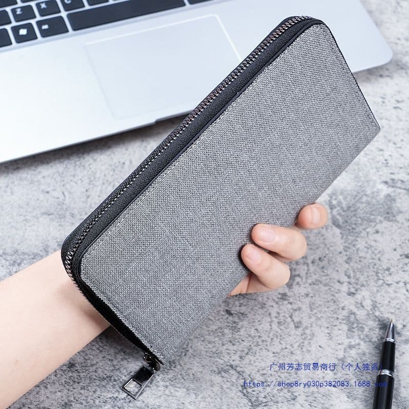 New Men's Long Zipper Large-Capacity Wallet, Youth Business Canvas Clutch Bag, Multi-Card Slot Men's Card Holder