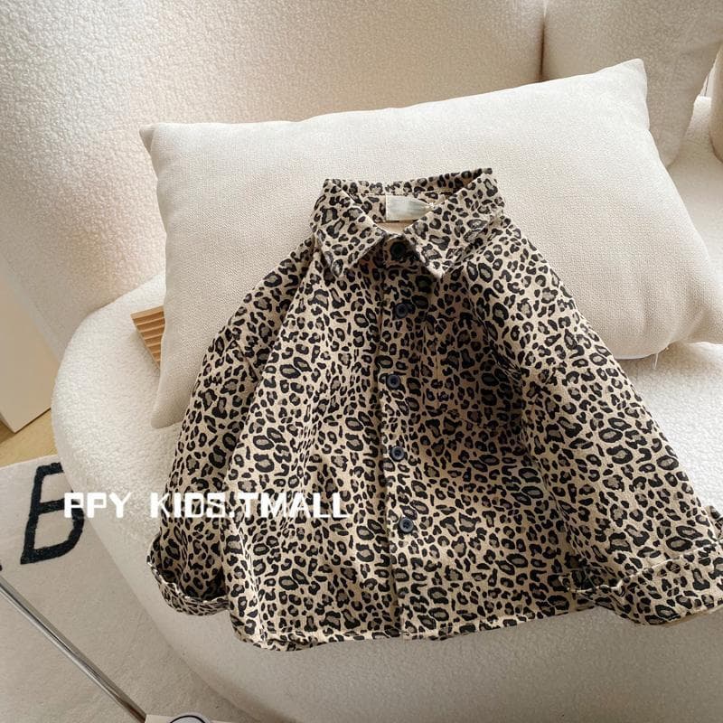 Boys Leopard Print Jacket Korean Style Shirt 2024 New Trendy Autumn Clothing Baby Boy Spring and Fall Kids Denim Top