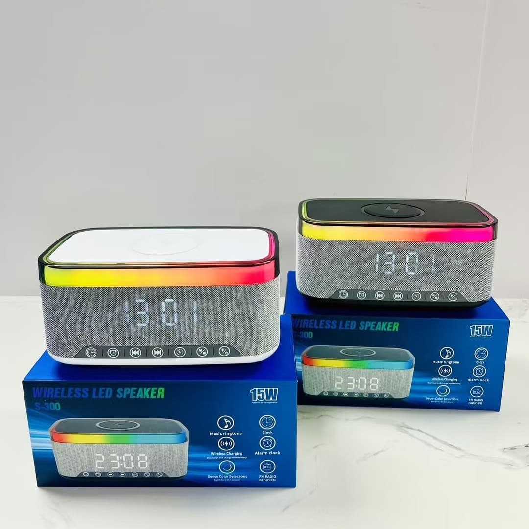 New White Noise Bluetooth Speaker with Wireless Charging, Digital Clock, Alarm, and Ambient Light Trio