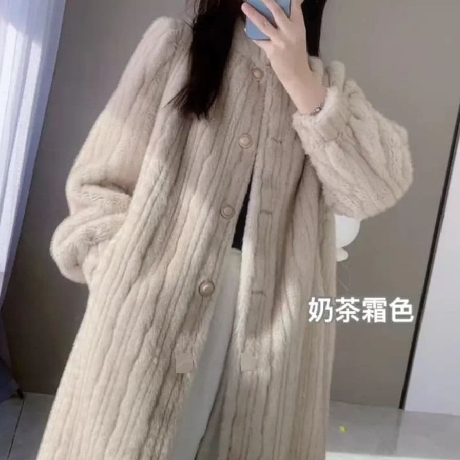 Faux Mink Striped Winter Coat for Women, Long Thick Faux Fur with Genuine Leather, New Style Fur Coat