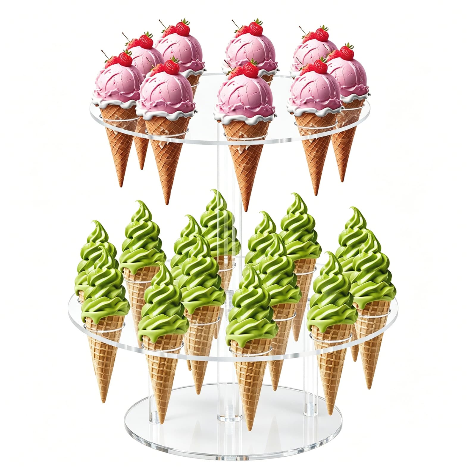 Double-layer 23-hole acrylic cone ice cream cone display rack transparent egg roll rack crispy cone sushi roll storage rack
