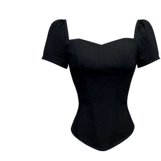 BETTER ME Short Sleeve Sexy 3D Fishbone Corset Bustier Slimming Vest Top Off-Shoulder Top