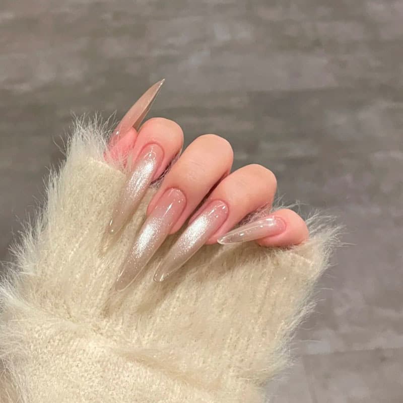 4.0 Slim Fit Solid Color Cat Eye Press-On Nails Extra Long Pure Desire High-End Minimalist Hand-Shaping Manicure Factory Wholesale