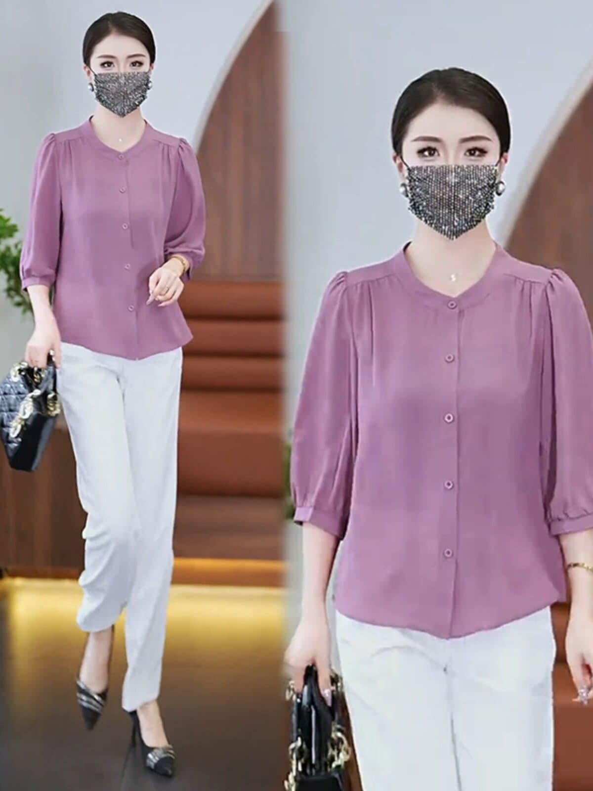 Women's Blouse, Trendy High-End Chiffon Top, Summer New Arrival, Loose Fit, Petite, Middle-Aged Mother's Shirt