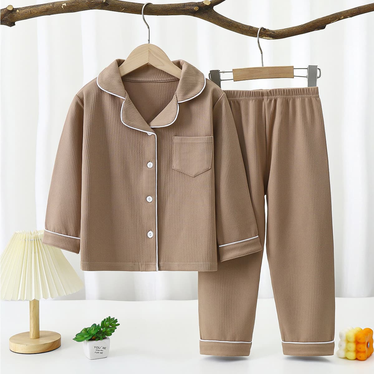 New Children's Velvet Pajamas Homewear Set for Boys and Girls Autumn Winter Long Sleeve Turn-down Collar