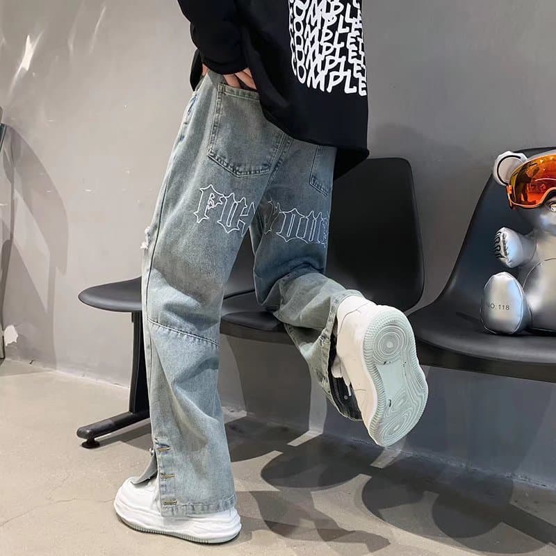 Loose Fit Denim Jeans for Men Spring American Retro Hiphop Streetwear Vibe Casual Long Pants